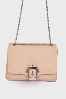 Beige bag with a thin chain strap