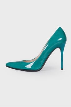 Patent green shoes