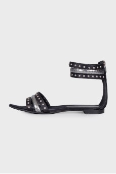 Sandals with metallic rhinestones