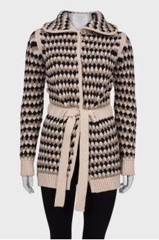 Knit cardigan with waistband