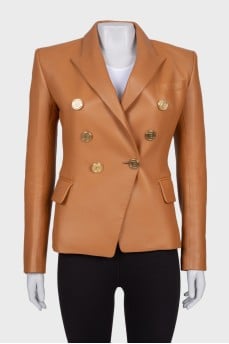 Double-breasted leather jacket