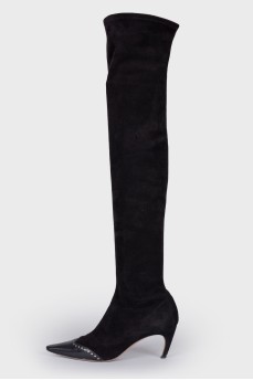 Suede boots with leather toecap
