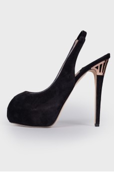 Suede high heel sandals