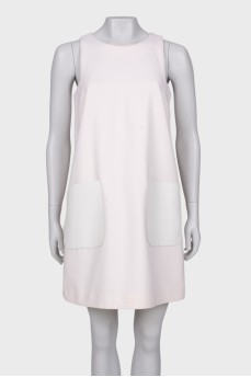 Wool dress with leather pockets