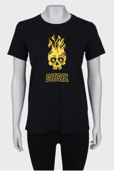 T-shirt with print and eyelets