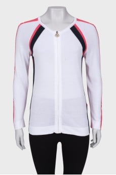 White cardigan with contrast stripes