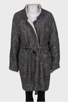 Wrap gray wool coat