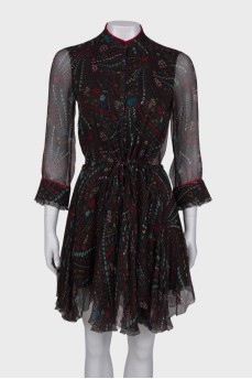 Printed silk black dress