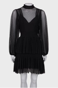 Black translucent dress with ruffles