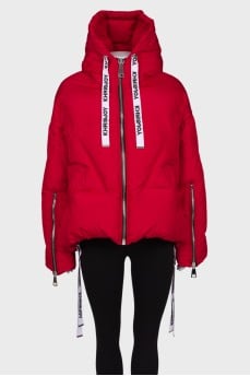 Red cropped down jacket