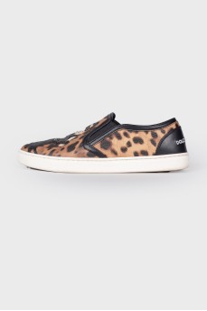 #dgfamily Leopard Leather Slip-Ons