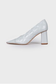 Blue leather shoes with tag