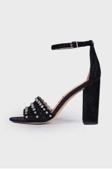 Suede sandals with metallic rhinestones