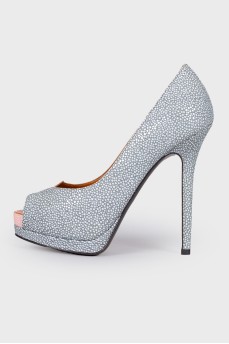 Grey-pink heeled shoes with tag