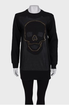 Skull appliqué hoodie dress