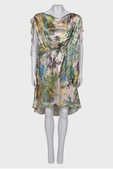 Printed dress with tie sleeves