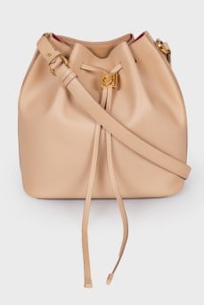 Beige drawstring bag
