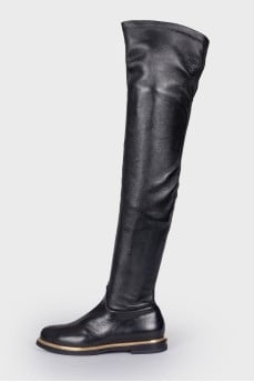 Flat leather over the knee boots