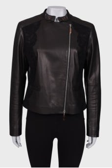 Leather jacket with lace