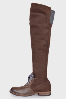 Lace-up suede over the knee boots