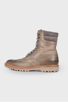 Brown leather lace-up boots