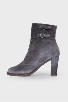Suede Gray Heeled Ankle Boots