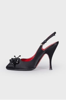 Textile sandals with rhinestones