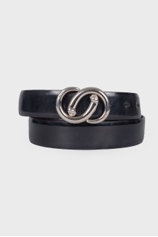 Leather belt with silver hardware