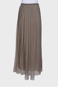 Pleated front silk skirt