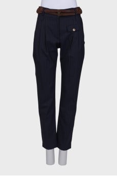 Wool trousers with detachable front belt