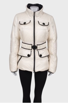 Milk down jacket with a belt