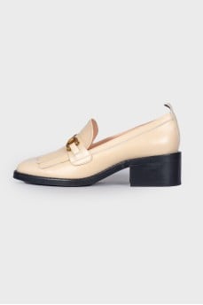 Leather Beige Heeled Loafers