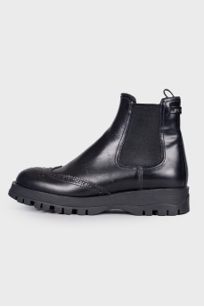 Perforated Black Leather Chelsea