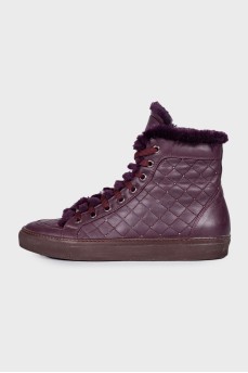 Padded leather sneakers with rhinestones