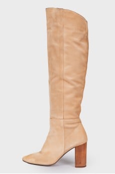 Suede boots with wooden heels