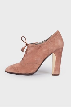 Perforated Suede Pink Ankle Boots