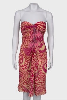 Silk dress with ostrich feather