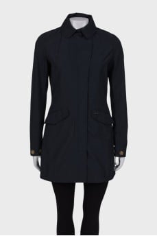 Navy blue raincoat with pockets