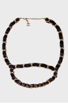 Ремінь 20C Letter Logo Black Leather Gold Chain