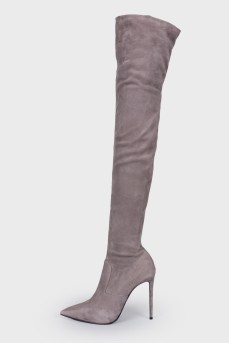 Light graphite suede over the knee boots