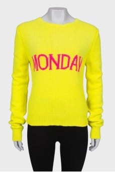 Wool yellow sweater with slogan