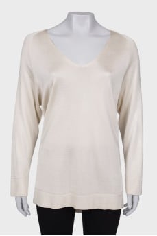 Light beige v-neck blouse