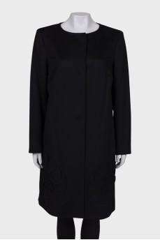 Wool coat with hem patches