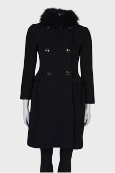 Wool coat with fur collar