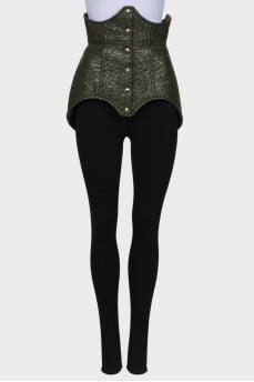 Lacquered green corset with press-studs
