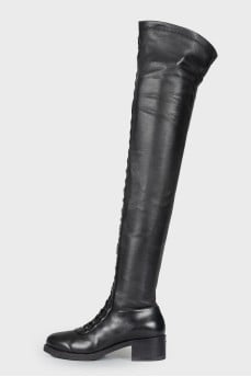 Lace-up leather over the knee boots