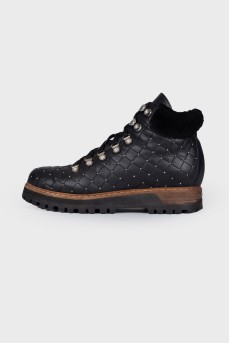 Leather boots with rhinestones