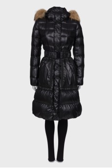 Black down jacket with tag belt