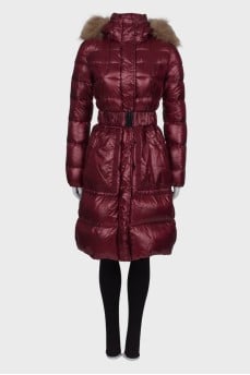Red down jacket with tag belt