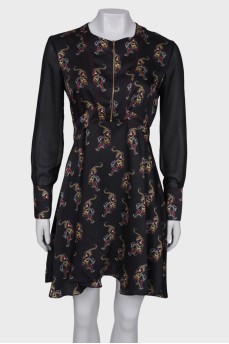 Printed dress with translucent sleeves